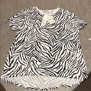 Zara Black & White Zebra-Pattern Short Sleeve Tee